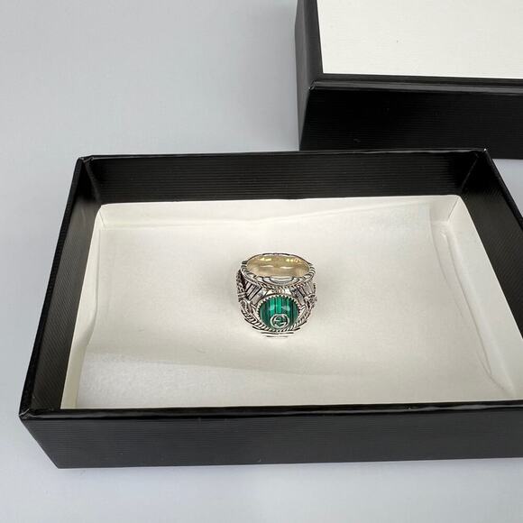 NIB Gucci Garden GG Malachite Ring in Silver Size 12 - Picture 13 of 14